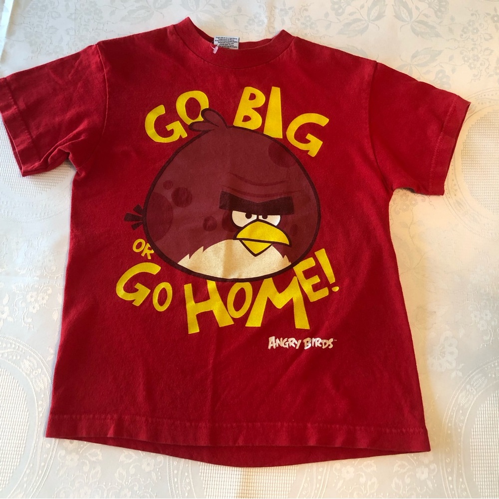 Angry Birds Boys Size S Red T-Shirt Short Sleeves Go Big Or Go Home Graphics